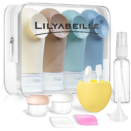 LilyAbeille 14Pcs Travel Bottles for ToiletriesLeak Proof Travel Containers kit with 3oz Suction Cup Travel bottles TSA Approved Essentials for women Must Haves Travel Accessories